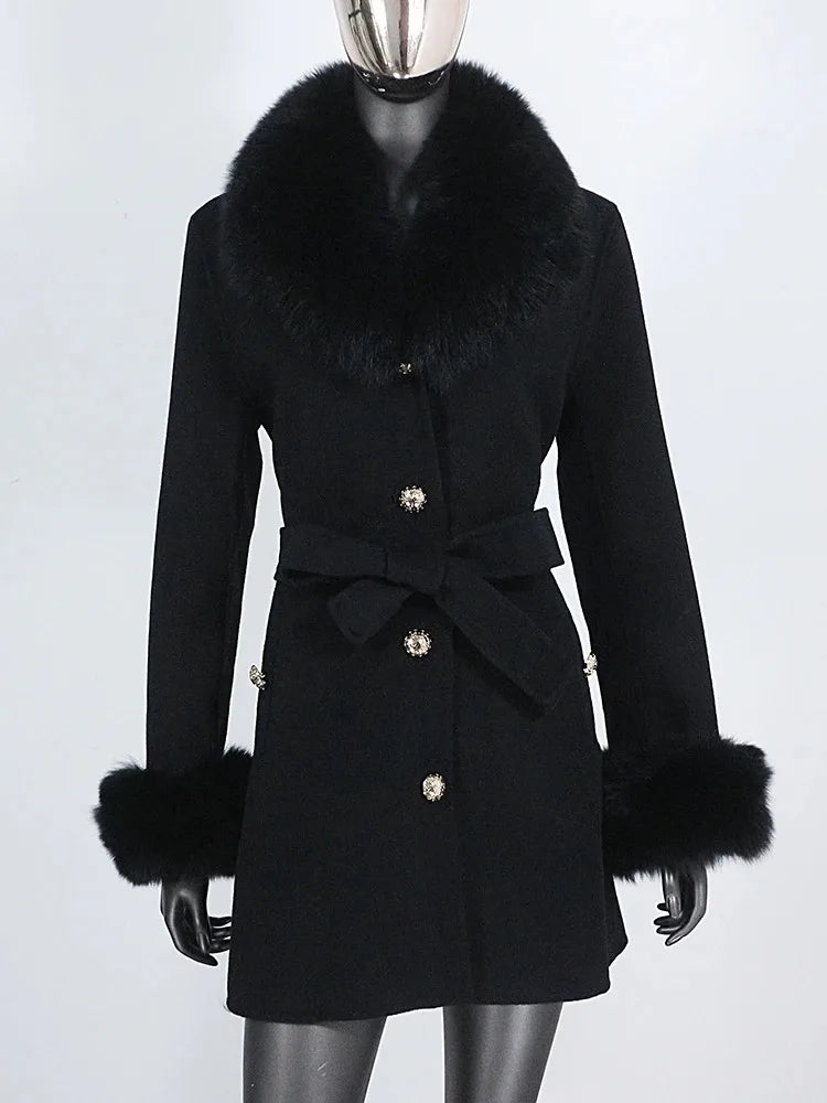 OFTBUY Double-sided Wool Coat Female New Autumn Winter Real Fox Fur Clothes Women Detachable Fur Cuffs Woolen Cashmere Jacket