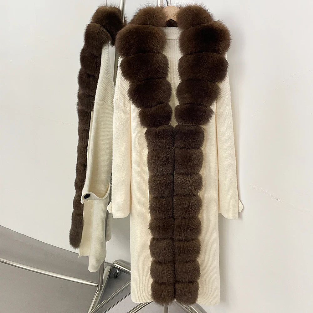 OFTBUY Elegant Fashion Outerwear Female New Women's Knit Long Coat with Full Real Fox Fur Warm Winter Natural Fur Collar Sweater