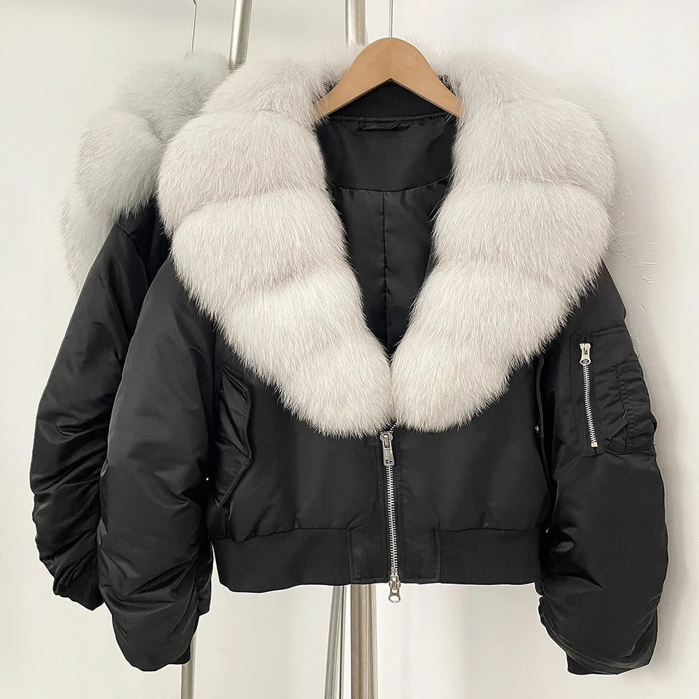 OFTBUY Short Thickened Warm Puffer Jacket Female New Autumn Winter Real Fox Fur Collar Clothes Women Natural Fur Duck Down Coat