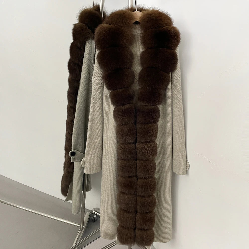 OFTBUY Elegant Fashion Outerwear Female New Women's Knit Long Coat with Full Real Fox Fur Warm Winter Natural Fur Collar Sweater