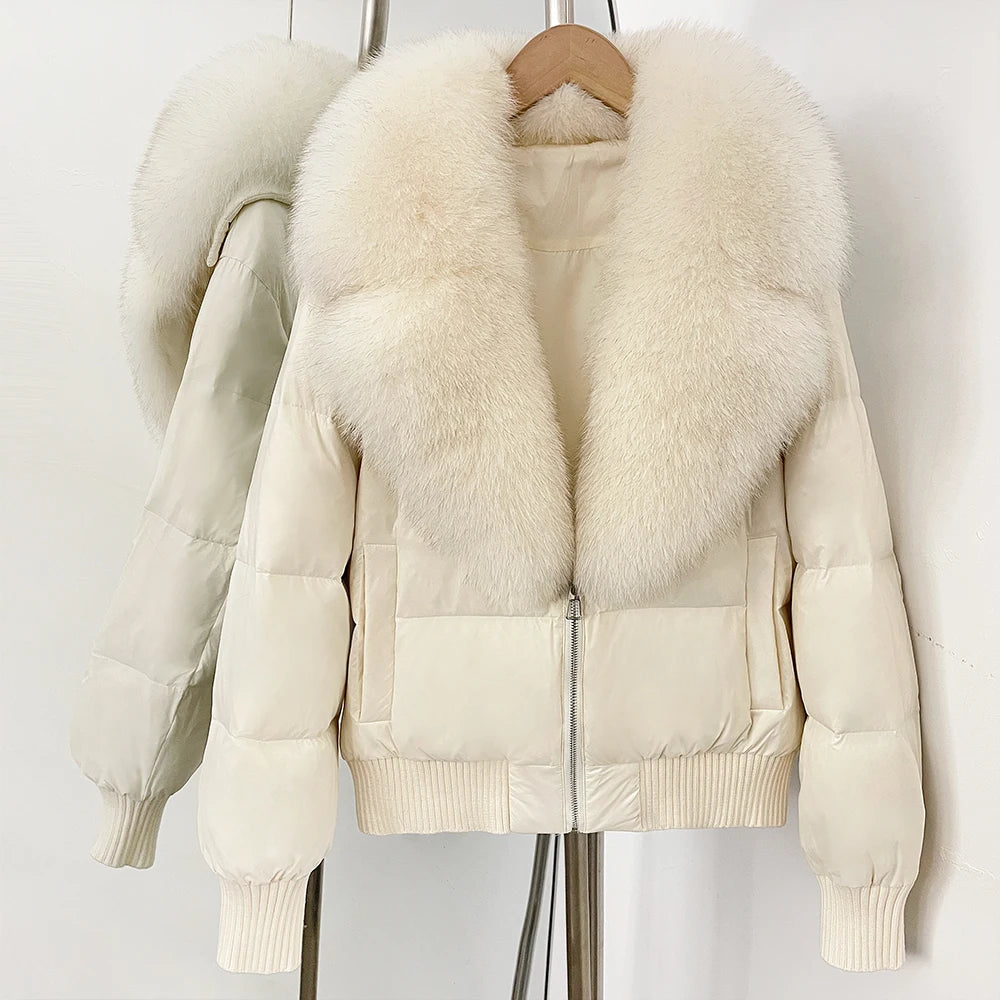 OFTBUY Zipper Luxury Warm Winter New Women's Puffer Jacket with Real Fox Fur Collar Fashion Outerwear Duck Down Coat Female