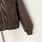 OFTBUY New Spring Autumn Clothes Wholesale Faux Leather Jacket Women Fashion Short Fake Leather Female Short Brown Overcoat Lady