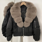 OFTBUY Short Thickened Warm Puffer Jacket Female New Autumn Winter Real Fox Fur Collar Clothes Women Natural Fur Duck Down Coat