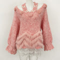 OFTBUY New Spring Autumn Flowers Butterflies Knitting Pullovers Clothes Women Halves Knitted Sweater Female Real Fox Fur Coat