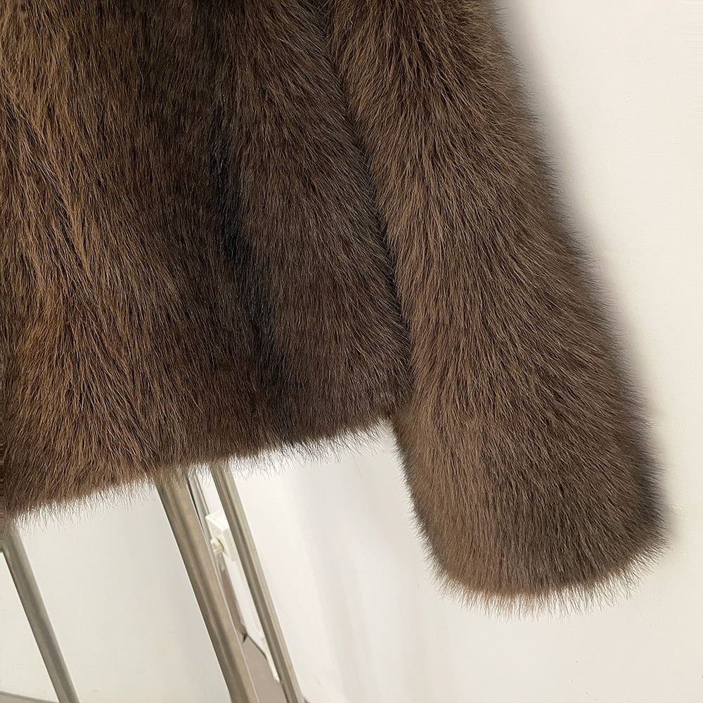 OFTBUY Luxury Collarless Faux Fur Jacket - Chic Short Fluffy Vegan Fur Coat for Women