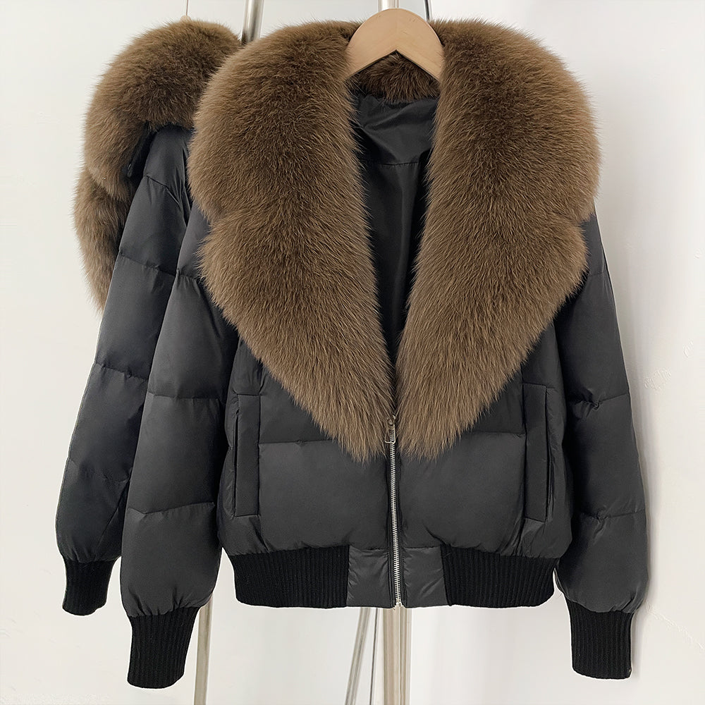 OFTBUY Zipper Luxury Warm Winter New Women's Puffer Jacket with Real Fox Fur Collar Fashion Outerwear Duck Down Coat Female