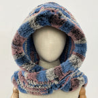 OFTBUY Thick Warm Windproof Natural Rabbit Fur Hat with Scarf Women New Winter Cute Cycling Cap Child Fluffy Rea Fur Neckerchief