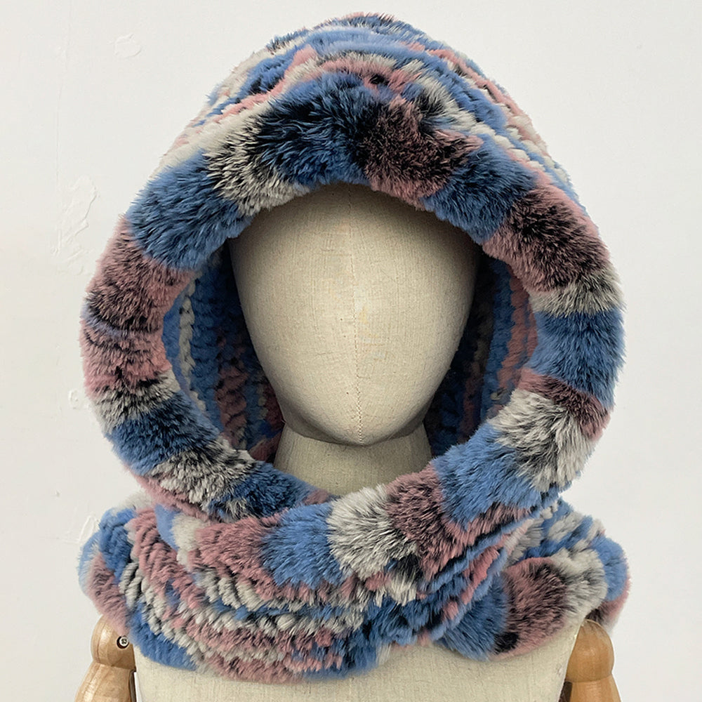 OFTBUY Thick Warm Windproof Natural Rabbit Fur Hat with Scarf Women New Winter Cute Cycling Cap Child Fluffy Rea Fur Neckerchief