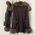 OFTBUY Belt Loose Fit Warm Winter Fashion Outerwear Natural Fur Sweater Female New Women's Knit Coat with Large Real Fox Fur