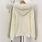 OFTBUY Zipper Pockets Warm Winter Fashion Casual Outerwear Sweater Female New Women's Knit Hoodie with Real Fox Fur Trim
