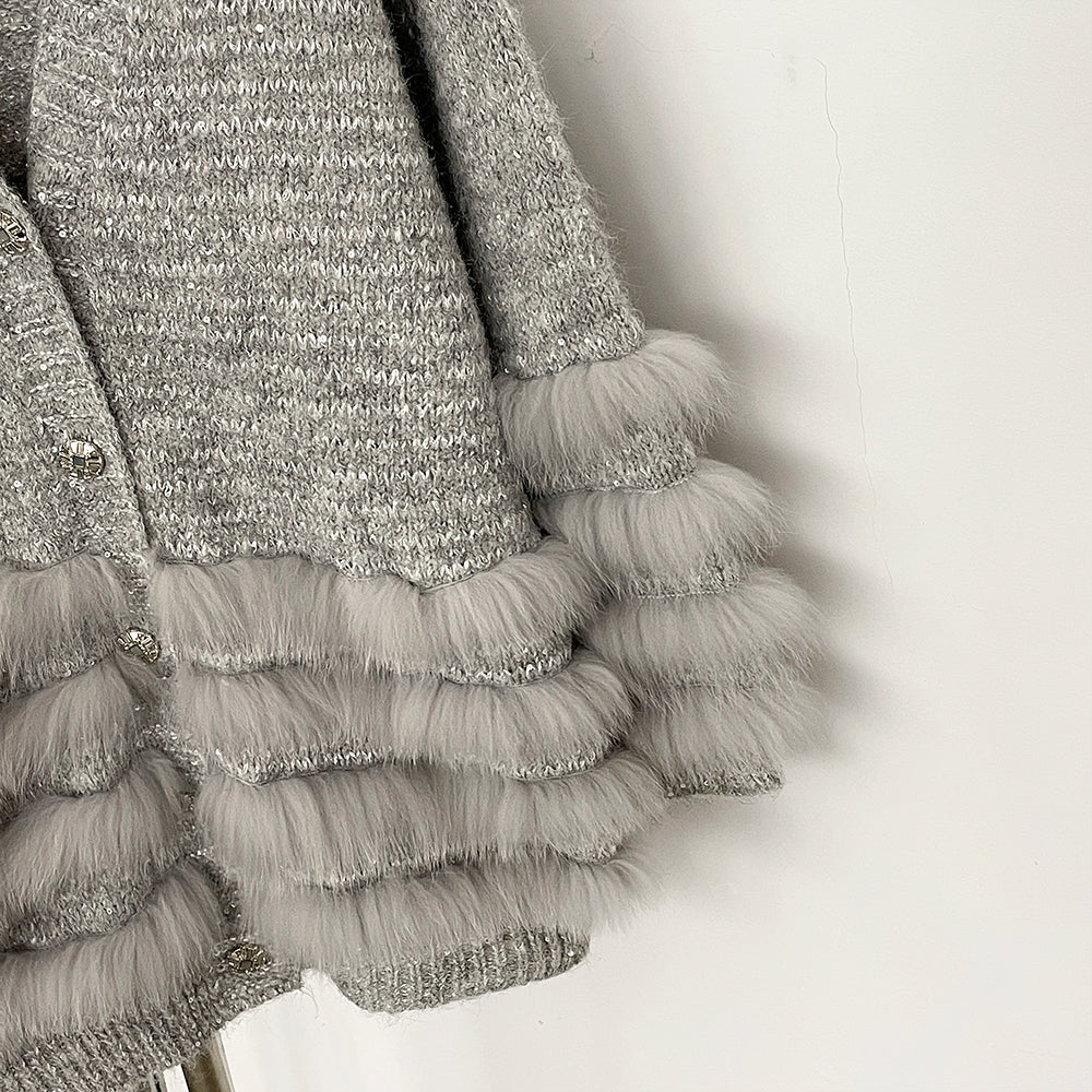 OFTBUY Loose Oversize Knitwear Coat Real Fox Fur Button Cardigan Swrater Jacket Female New Spring Autumn Knitted Clothes Women