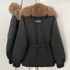 OFTBUY Winter Warm Women Real duck Down Jackets Natural Real Fox Fur Collar Puffer Jackets Belt Female Outwear Coats Hot Sale