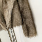 OFTBUY Luxury Oversized Lapel Faux Fur Jacket - Premium Vegan Fur Short Coat for Winter Glamour