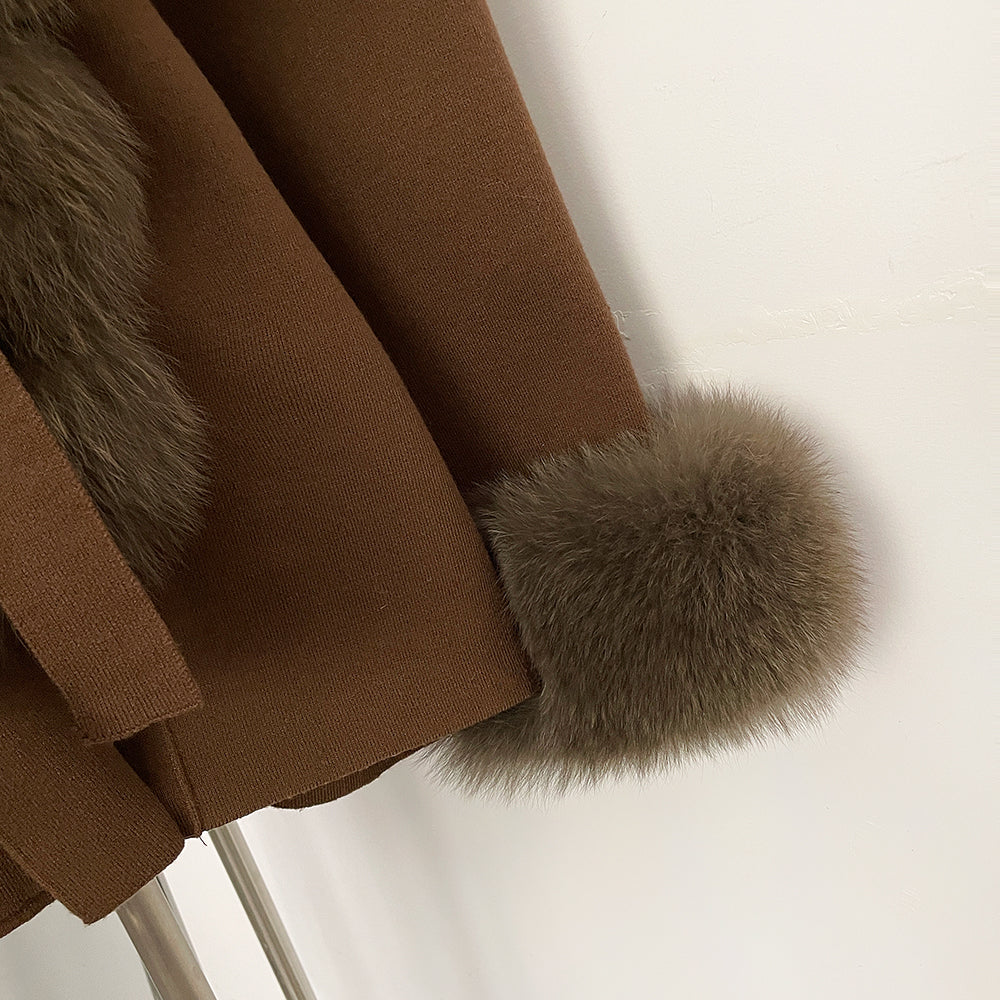 OFTBUY cardigan women Sweater Female New Women's Knit Coat with Real Fox Fur collar Belt Luxury Warm Winter Fashion Outerwear