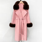 OFTBUY Belted Long Warm Winter Elegant Fashion Outerwear New Women's Double-Faced Wool Coat with Real Fox Fur Collar and Cuffs