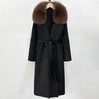 OFTBUY New Autumn Winter Long Clothing Women Fashion Warm Wool Coat with Real Fox Fur Collar Belt Elegant Woolen Jcacket Female