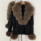 OFTBUY New Autumn Winter Knit Cardigan Women Fashion Warm Clothes with Real Fox Fur Luxury Natural Fur Sweater Jacket Female