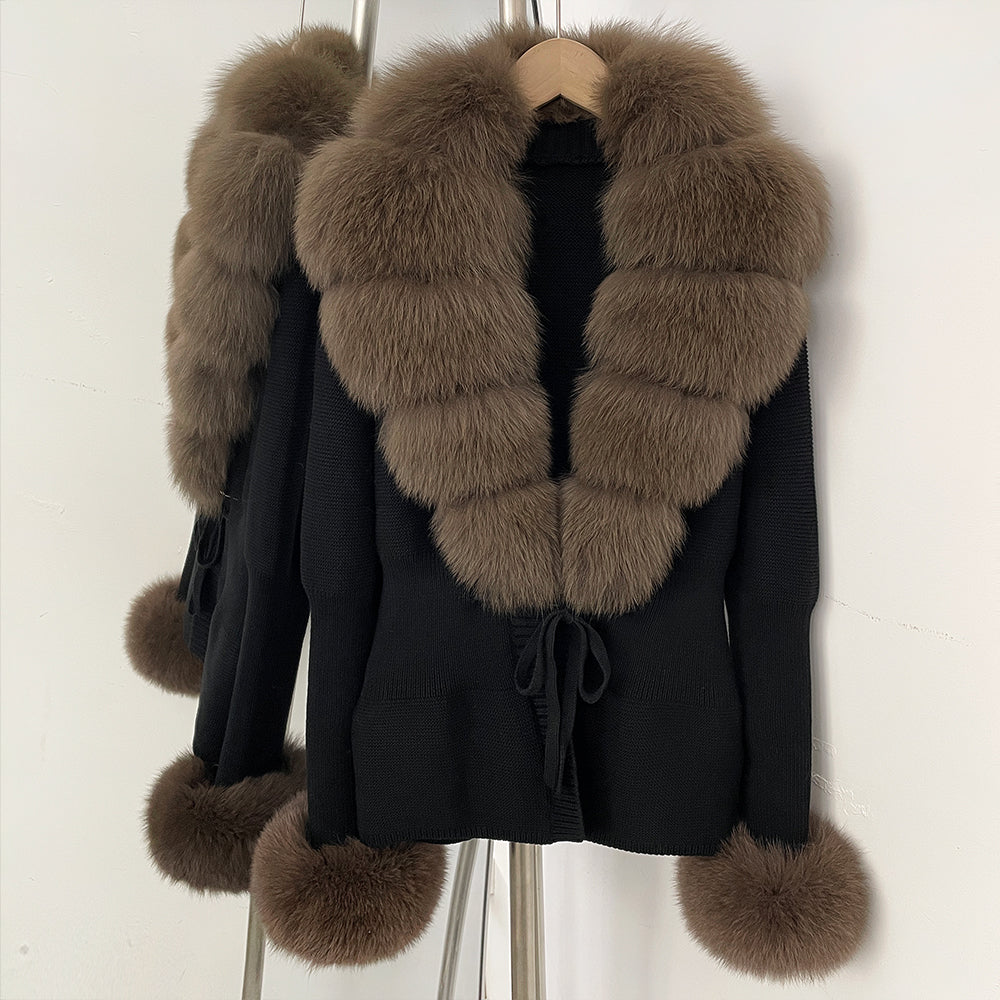 OFTBUY New Autumn Winter Knit Cardigan Women Fashion Warm Clothes with Real Fox Fur Luxury Natural Fur Sweater Jacket Female