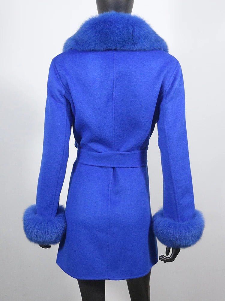 OFTBUY Double-sided Wool Coat Female New Autumn Winter Real Fox Fur Clothes Women Detachable Fur Cuffs Woolen Cashmere Jacket