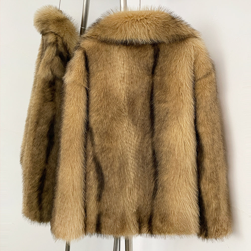 OFTBUY Chic Oversized Lapel Faux Fur Jacket - Premium Vegan Fur Winter Coat with Soft Texture