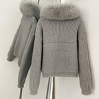 OFTBUY Short Natural Fox Fur Collar Knitted Sweater Coat FemaleReal Fur Clothing New Autumn Winter Knitting Cardigan Women