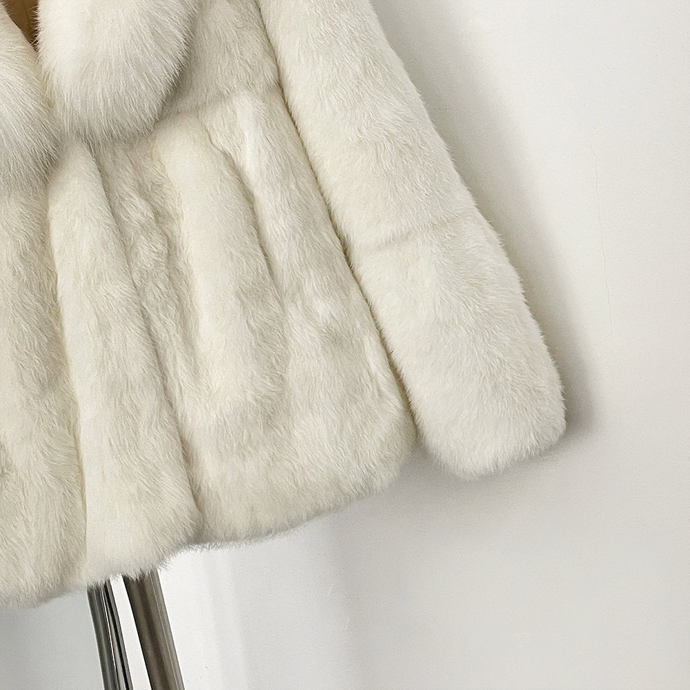 OFTBUY Natural Rabbit Fur Coat Female New Thickened Warm Top Clothing Women Fashion Fluffy Real Fox Fur Collar Jacket Lady