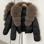 OFTBUY New Puffer Jacket Women with Large Natural Fox Fur Collar Short Fluffy Thick Parkas Female 90% White Duck Down Coat Lady
