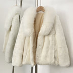 OFTBUY Natural Rabbit Fur Coat Female New Thickened Warm Top Clothing Women Fashion Fluffy Real Fox Fur Collar Jacket Lady