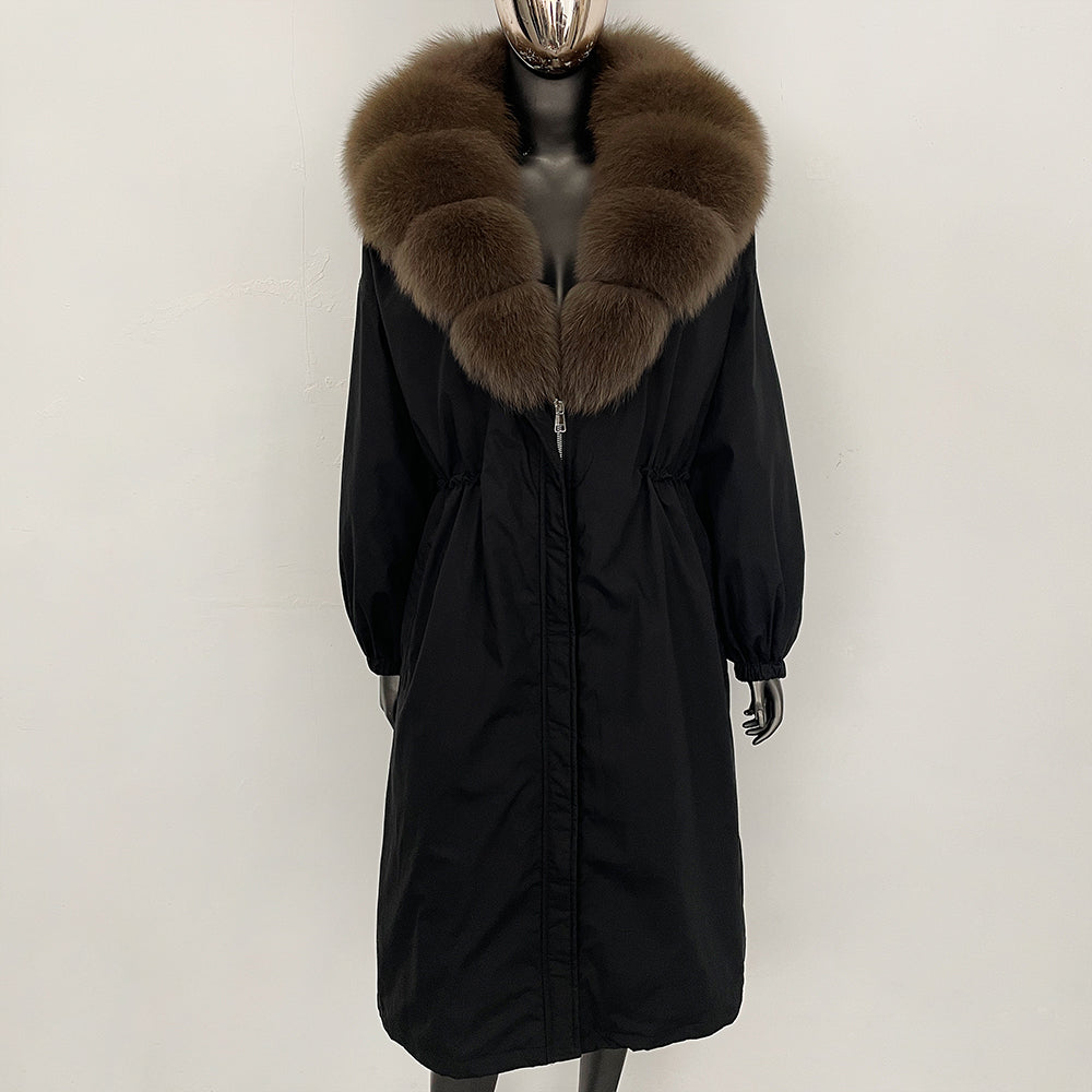 OFTBUY New Zipper Autumn Winter Clothes Women Natural Fox Fur Collar Goose Down Coat Long Warm Thickened Real Fur Puffer Jacket