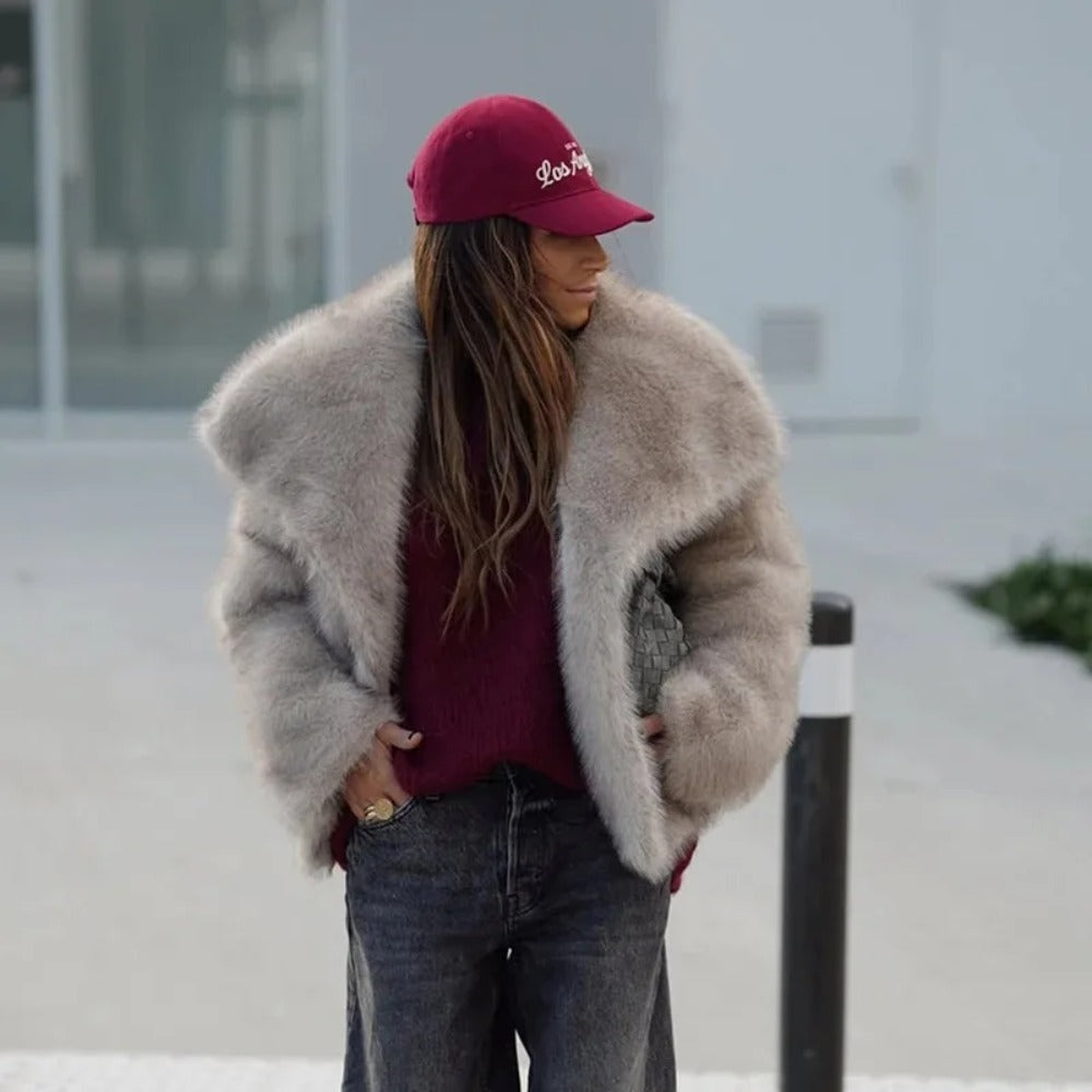 OFTBUY High Street Luxury Big Fur Collar Faux Fox Fur Jacket Female Overcoats Winter Clothes New Fashion Gradient Fluffy Fur Coat Women