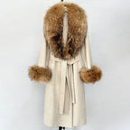 OFTBUY Fashion Warm Woolen Jacket with Real Fox Fur Collar and Cuffs New Autumn Winter Wool Clothing Women Long Belt Outerwear