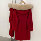 OFTBUY New Autumn Winter Natural Fur 100% Woolen Clothing Long Hooded Real Fox Fur Collar Elegant Double-sided Wool Coat Female