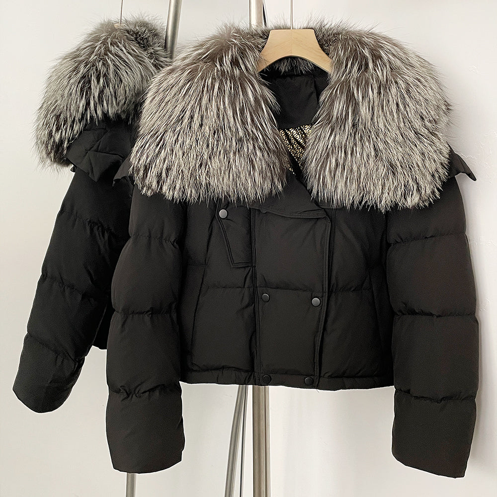 OFTBUY New Short Winter Clothing Women Thickened Warm Fluffy Raccoon Fur Puffer Jacket Female Real Fox Fur Collar Down Coat