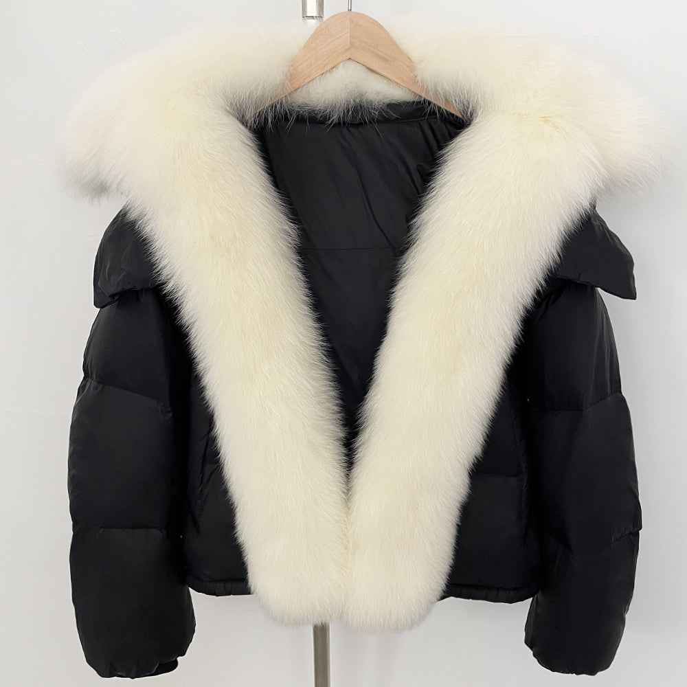 OFTBUY Ultra-Luxury 90% Duck Down Puffer Jacket with Oversized Real Fox & Raccoon Fur Collar