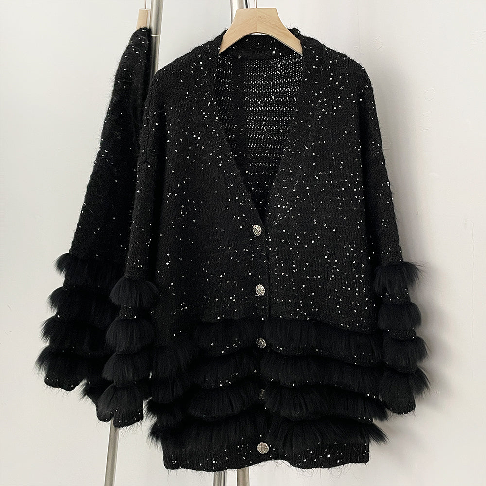 OFTBUY Loose Oversize Knitwear Coat Real Fox Fur Button Cardigan Swrater Jacket Female New Spring Autumn Knitted Clothes Women