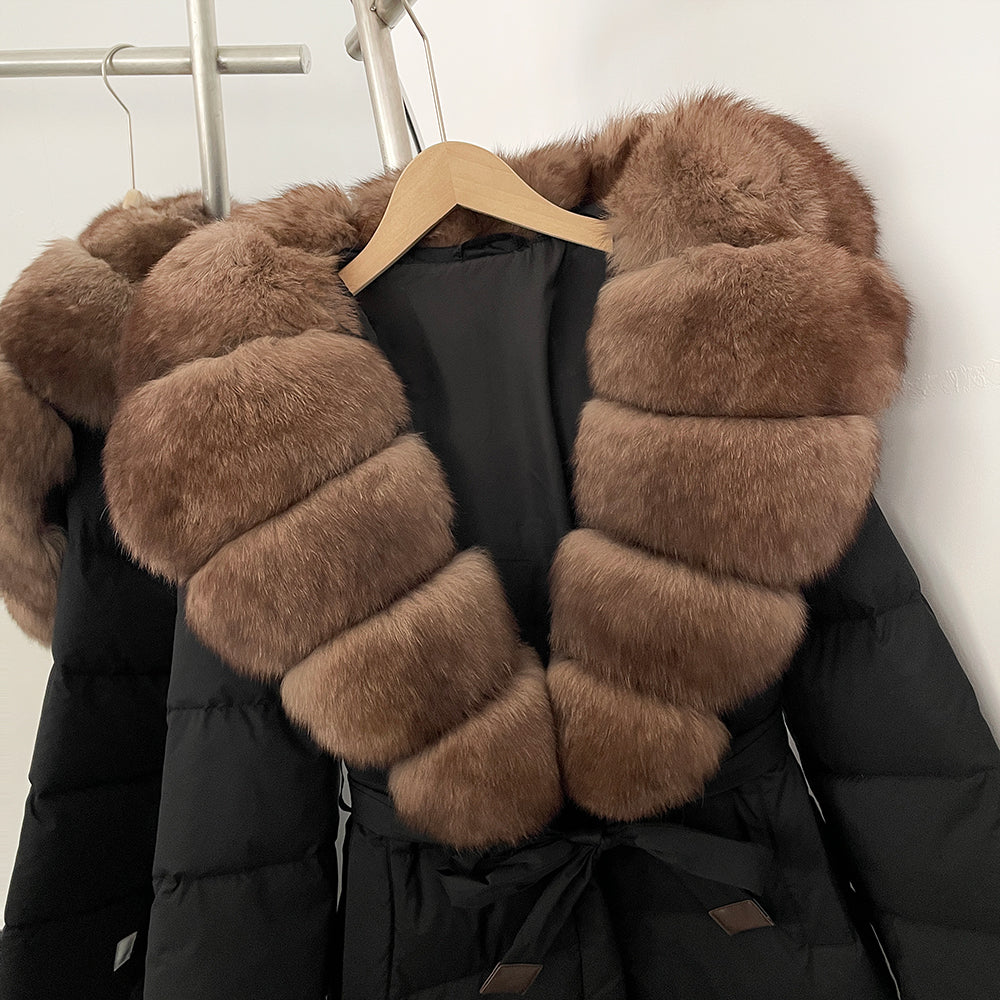 OFTBUY Hooded Winter White Duck Down Coat Large Real Fox Fur Collar X-Long Puffer Jacket Women Thick Female Parkas With Belt