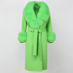 OFTBUY Winter Jacket Women Long Natural Wool Blends Cashmere Real Fur Coat Double Breasted Belt Warm Streetwear New Fashion