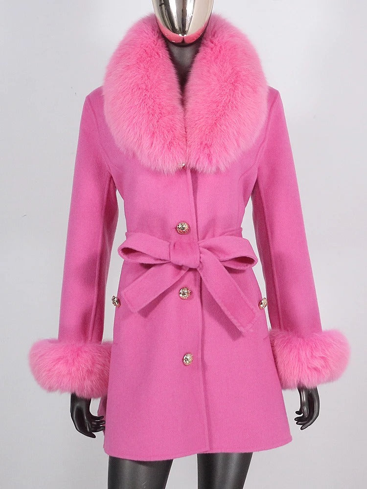OFTBUY Double-sided Wool Coat Female New Autumn Winter Real Fox Fur Clothes Women Detachable Fur Cuffs Woolen Cashmere Jacket