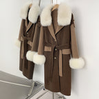 OFTBUY New Winter Real Fur Collar Clothes Women Patchwork Double-faced Woolen Cashmere Coat Real Fox Fur Cuff Wool Jacket Female