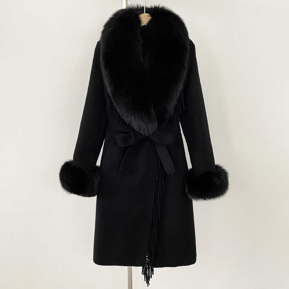 OFTBUY Short Real Fox Fur Wool Coat New Autumn Winter Clothes Women Fashion Natural Fur Woolen Jacket Female Tassel Overcoat
