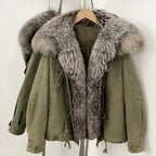 OFTBUY Loose Real Fox Fur Puffer Jacket Lady 100% Cotton Natural Fur Duck Down Coat Female New Winter Thick Warm Clothes Women