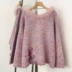 OFTBUY New Spring Autumn Loose Sequins Clothes Women Flowers Bow Knit Pullovers Jacket Female Real Fox Fur Back-length Sweater