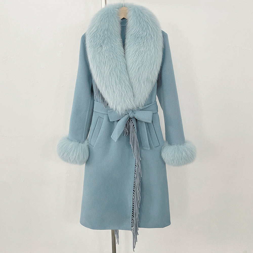OFTBUY Short Real Fox Fur Wool Coat New Autumn Winter Clothes Women Fashion Natural Fur Woolen Jacket Female Tassel Overcoat