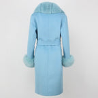 OFTBUY Winter Jacket Women Long Natural Wool Blends Cashmere Real Fur Coat Double Breasted Belt Warm Streetwear New Fashion