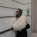 OFTBUY Cropped Faux Mongolia Sheep Fur Jacket