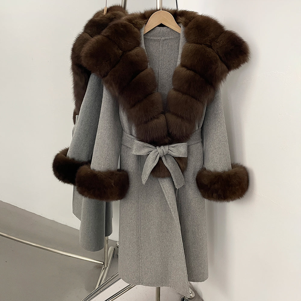 OFTBUY New Autumn Winter Warm Woolen Clothes Women Long Sleeves Cashmere Woolen Jacket Luxury Real Fox Fur 100% Wool Coat Female