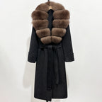 OFTBUY Long Belt 100% Wool Coat with Real Fox Fur Collar Warm Natural Fur Woolen Jacket Female New Autumn Winter Clothing Women