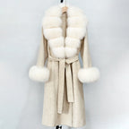 OFTBUY Fashion Warm Woolen Jacket with Real Fox Fur Collar and Cuffs New Autumn Winter Wool Clothing Women Long Belt Outerwear