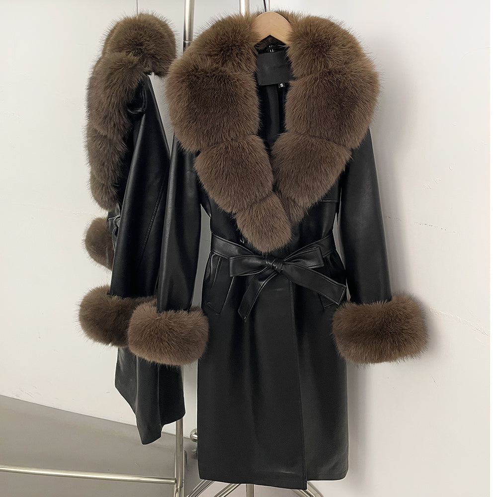 OFTBUY New Autumn Winter Clothes Women Long Faux Fur Jacket Female Fashion Vintage Belt Faux Leather Coat Outerwear Streetwear