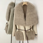 OFTBUY Fur Pockets Winter Luxury Outerwear Woolen Jacket Female New Women's Double Face Wool Coat with Large Real Fox Fur Collar
